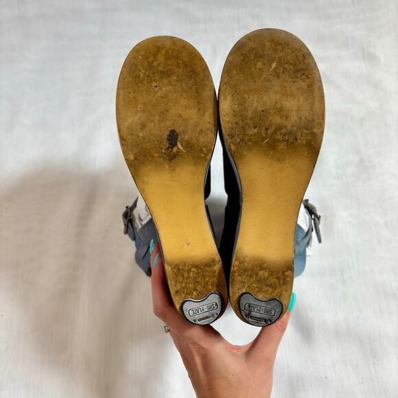 1970s Blue Leather Platform Heels Strappy Shoe 6" Heel Greek Leather by Alpi - Picture 8 of 12